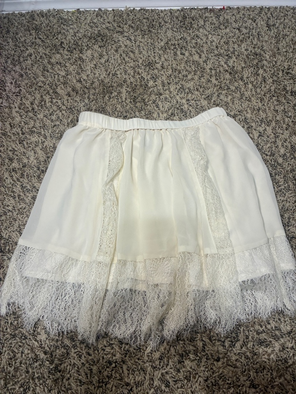 Divided Cream Lace-Trim Mini Skirt